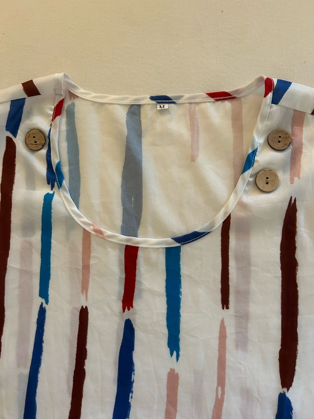 HUGE BUNDLE SALE! Striped Brushstroke Button Accented Shoulder Blouse MEDIUM